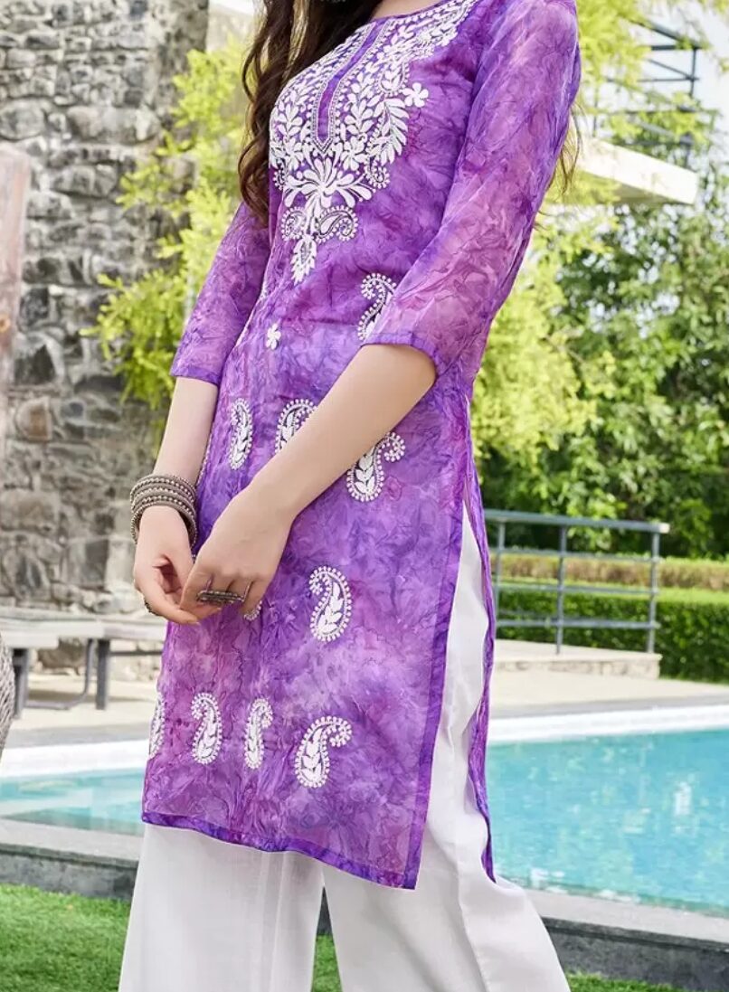 kalini ethnic motifs embroidered thread georgette straight kurt